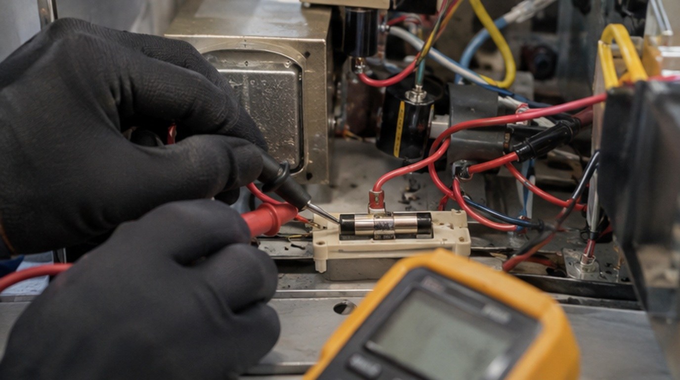 Conserto de micro-ondas em Salvador‑BA: teste do fusível e do diodo de alta tensão